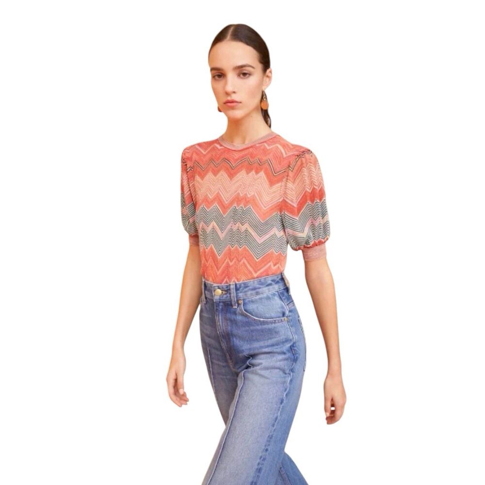 Ulla Johnson PRISCILLA Chevron Light Sweater Top Color - Sunset Orange Sz S